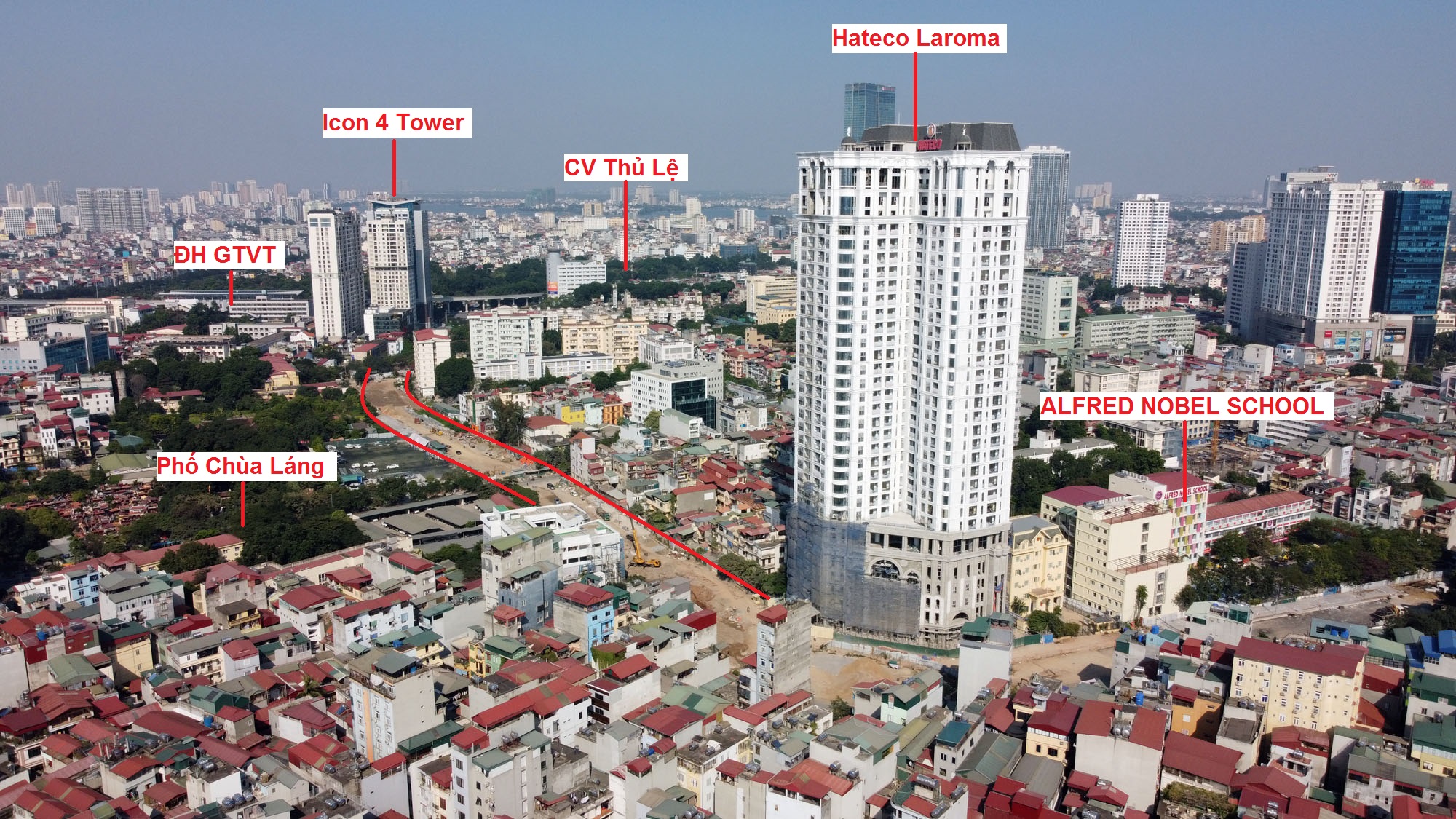 Hình ảnh đoạn tuyến đang thi công từ trường Alfred Nobel School đến BV GTVT. Hình ảnh đoạn tuyến đang thi công từ trường Alfred Nobel School đến BV GTVT.