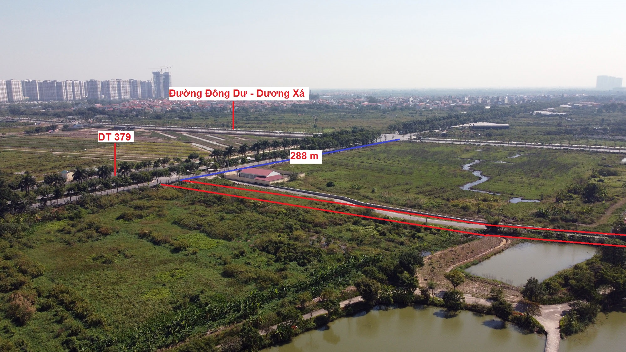 Điểm cuối giao với đường DT379 cách nút giao DT379 - Đông Dư - Dương Xá khoáng 288 m. Điểm cuối giao với đường DT379 cách nút giao DT379 - Đông Dư - Dương Xá khoáng 288 m.