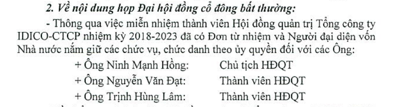IDICO miễn nhiệm Chủ tịch HĐQT sau khi Bộ Xây dựng thoái vốn - Ảnh 1.