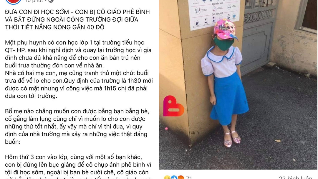Học sinh bị phê bình, đứng ở cổng trường giữa trưa nắng vì... đi học sớm - Ảnh 1. Học sinh bị phê bình, đứng ở cổng trường giữa trưa nắng vì... đi học sớm - Ảnh 1.