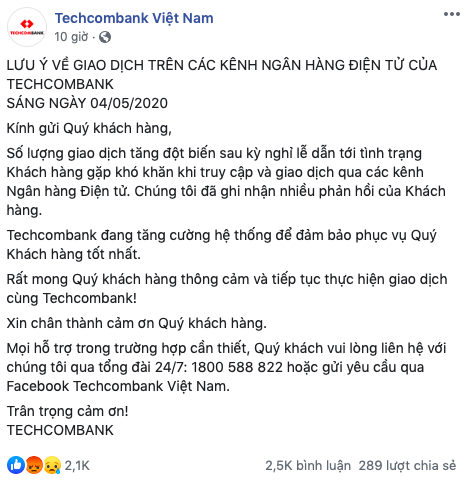 Khách hàng Techcombank bức xúc cả ngày hôm nay không thể giao dịch, chuyển tiền được - Ảnh 2. Khách hàng Techcombank bức xúc cả ngày hôm nay không thể giao dịch, chuyển tiền được - Ảnh 2.