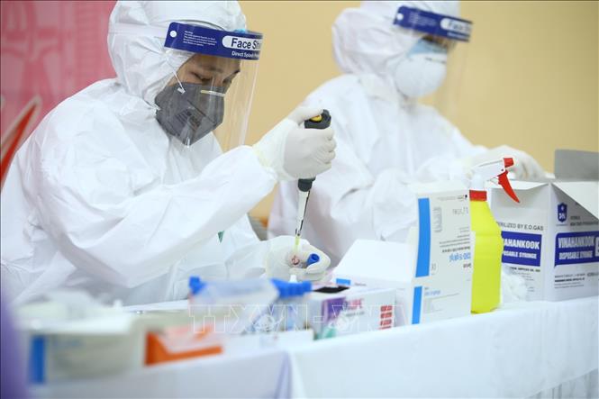 Lấy mấu xét nghiệm vi rút SARS-CoV-2. (Ảnh: TTXVN).