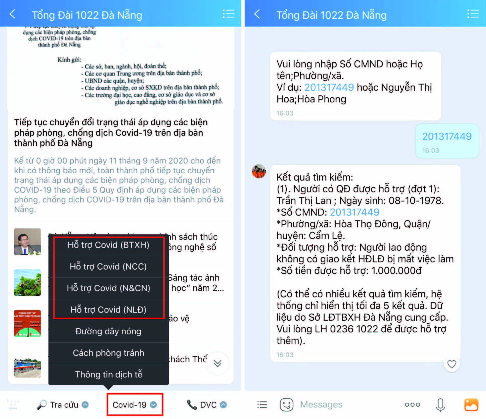 Zalo hỗ trợ người dân Đà Nẵng nhận thông tin kết quả hỗ trợ kinh phí mùa dịch Covid-19 - Ảnh 3. Zalo hỗ trợ người dân Đà Nẵng nhận thông tin kết quả hỗ trợ kinh phí mùa dịch Covid-19 - Ảnh 3.