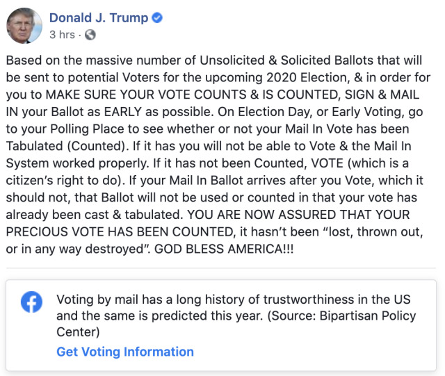 Ông Trump đề nghị cử tri bỏ phiếu hai lần, gây náo động nước Mỹ - Ảnh 2. Ông Trump đề nghị cử tri bỏ phiếu hai lần, gây náo động nước Mỹ - Ảnh 2.