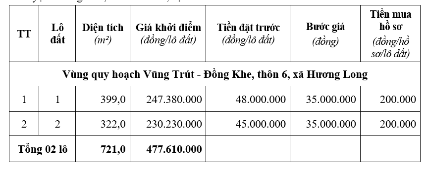 Hà Tĩnh đấu giá 8 lô đất tại Hương Khê, khởi điểm từ 126 triệu đồng/lô - Ảnh 1. Hà Tĩnh đấu giá 8 lô đất tại Hương Khê, khởi điểm từ 126 triệu đồng/lô - Ảnh 1.