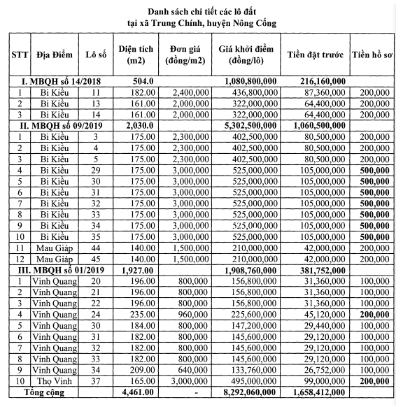 Nông Cống, Thanh Hóa sắp đấu giá 25 lô đất, khởi điểm 133-525 triệu đồng/lô - Ảnh 1.