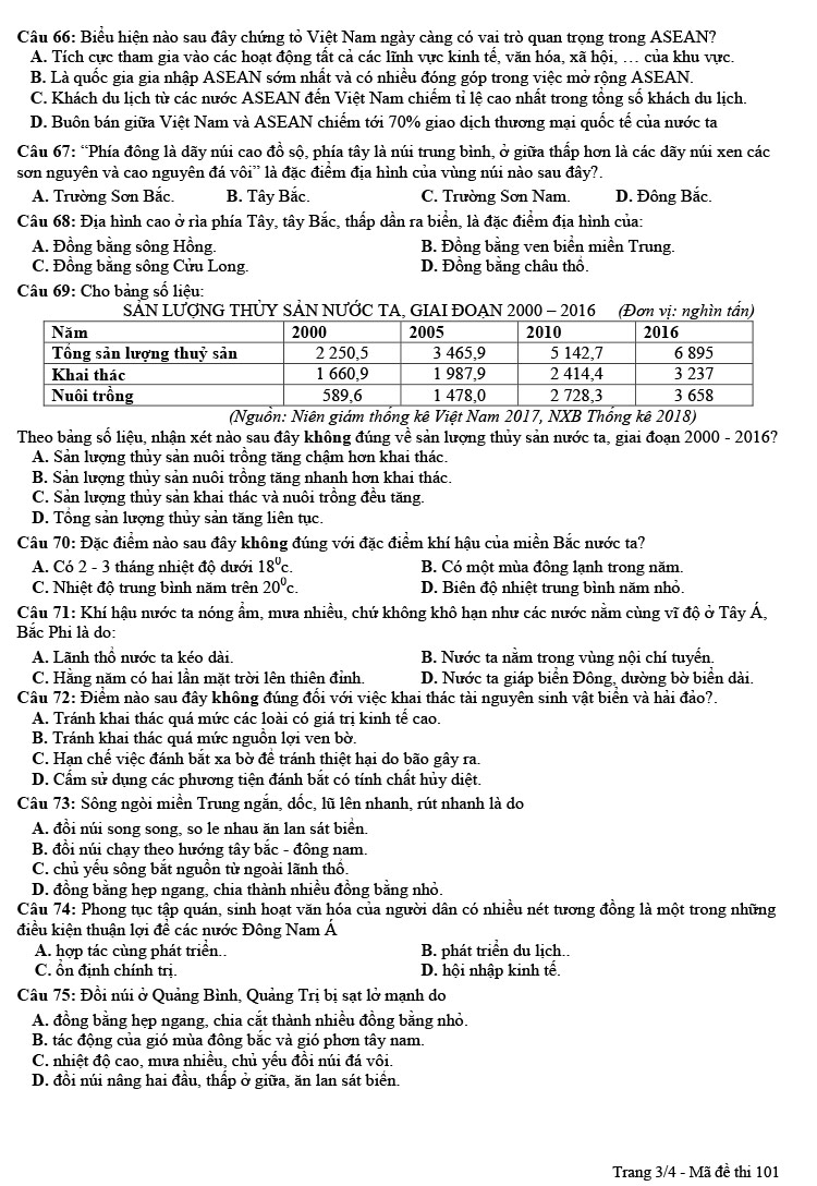 Đề thi thử THPT quốc gia 2021 môn Địa lý THPT Trần Phú lần 1 (có đáp án) - Ảnh 3.