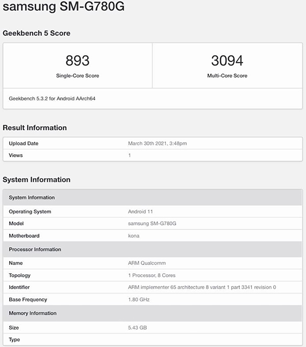 Galaxy S20 FE 4G với chip Snapdragon 865 bất ngờ xuất hiện trên Geekbench - Ảnh 1.