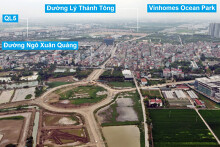 Toàn cảnh đường từ Kiêu Kỵ đến sông Cầu Bây qua Vinhomes Ocean Park đang mở theo quy hoạch ở Hà Nội