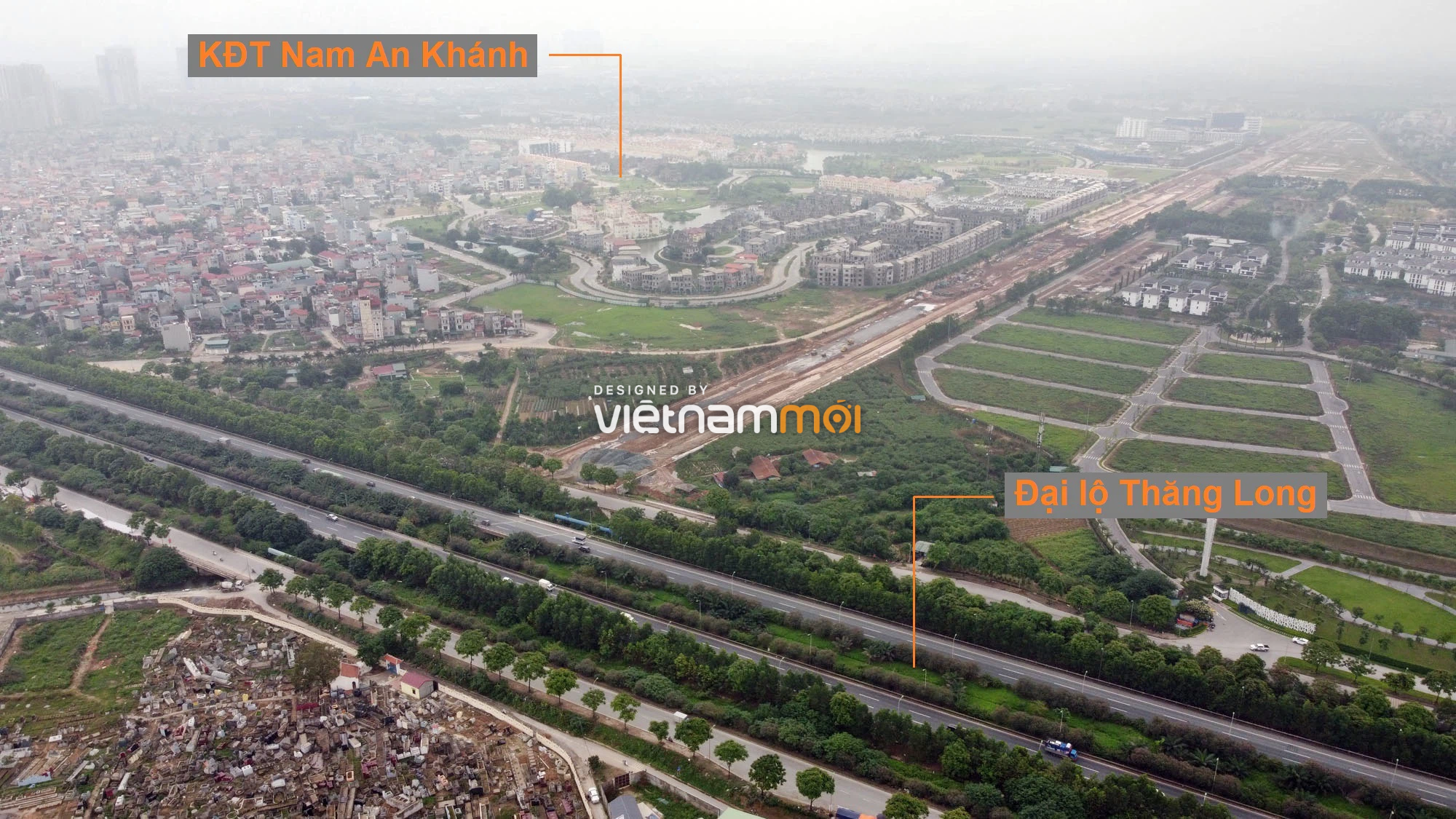 Toàn cảnh đường nối Đại lộ Thăng Long - tỉnh lộ 423 qua KĐT Nam An Khánh đang mở theo quy hoạch ở Hà Nội - Ảnh 1.