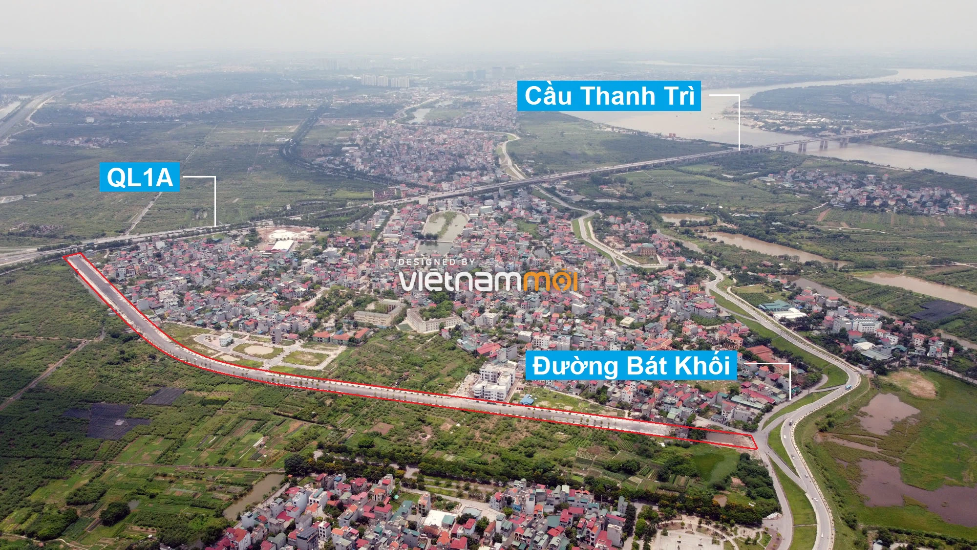 Toàn cảnh đường nối Bát Khối - QL1A đang mở theo quy hoạch ở quận Long Biên, Hà Nội - Ảnh 1.