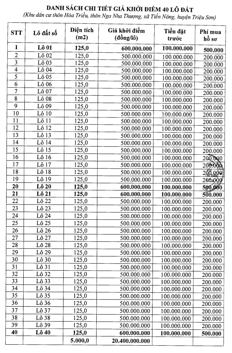 Thanh Hóa sắp đấu giá 40 lô đất tại Triệu Sơn, khởi điểm từ 500 triệu đồng/lô - Ảnh 1.