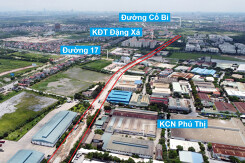 Toàn cảnh tuyến đường từ KĐT Đặng Xá đến chân cầu vượt Phú Thị đang mở theo quy hoạch ở Hà Nội
