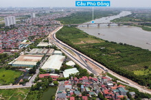 Toàn cảnh tuyến đường đê Hữu Đuống đoạn Dốc Lời - Đặng Xá đến xã Lệ Chi, Gia Lâm đang xây dựng