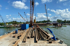 Cầu 5.000 tỷ nối Tiền Giang với Vĩnh Long đang vượt tiến độ thi công