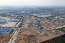 Công trường khu đô thị hơn 458 ha của Vinhomes đang dần thành hình ở Hưng Yên