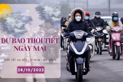 Dự báo thời tiết ngày mai 28/10/2022: Hà Nội sáng âm u, trưa hửng nắng, Đà Nẵng và TP HCM có mưa rào rải rác