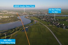 Toàn cảnh vị trí quy hoạch xây cầu vượt sông Đào nối huyện Nam Trực - Vụ Bản, Nam Định