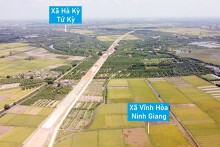 Toàn cảnh đường trục đông - tây Hải Dương đang xây dựng, cải tạo qua huyện Ninh Giang