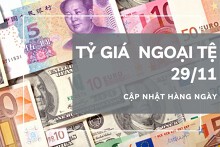 Tỷ giá ngoại tệ hôm nay 29/11: Đa số ngân hàng điều chỉnh tăng