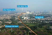 Toàn cảnh vị trí quy hoạch xây cầu vượt sông Nhuệ trên tuyến đường từ cầu Nhật Tân đến KCN Nam Thăng Long