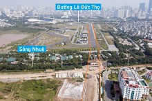 Hình ảnh cầu vượt sông Nhuệ và đường đang xây nối SVĐ Mỹ Đình tới đại lộ Thăng Long