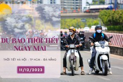 Dự báo thời tiết ngày mai 11/12/2023: Hà Nội trời lạnh và mưa nhỏ vào buổi sáng, Đà Nẵng và TP HCM trời nắng, không mưa