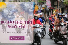 Dự báo thời tiết ngày mai 3/12/2023: Hà Nội mưa nhỏ và rét, Đà Nẵng đêm mưa lớn giảm dần, TP HCM ngày vẫn nắng
