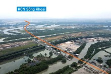 Hình ảnh cầu vượt sông Sinh đang xây dựng ở thành phố Đông Triều, Quảng Ninh