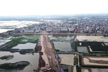 Toàn cảnh đường Liên khu vực 6 kết nối Vành đai 3,5 - Vành đai 4 đang xây dựng ở Hoài Đức
