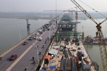 Hình ảnh cầu Vĩnh Tuy giai đoạn 2 sau hơn 2 năm thi công