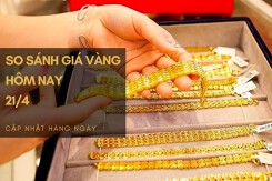So sánh giá vàng hôm nay 21/4: Vàng SJC tăng nhẹ 50.000 đồng/lượng tại nhiều nơi