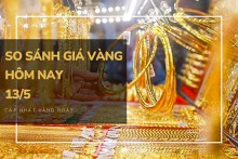 So sánh giá vàng hôm nay 13/5: Vàng 24K có nơi tăng, nơi giảm 100.000 đồng/lượng