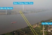 Toàn cảnh vị trí quy hoạch xây cầu đường sắt vượt sông Hồng  nối Nam Định - Thái Bình