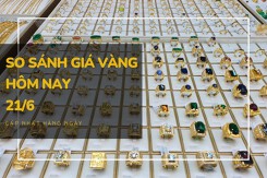 So sánh giá vàng hôm nay 21/6: Vàng SJC tiếp tục giảm 100.000 đồng/lượng