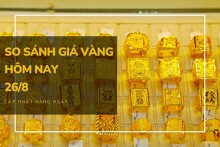 So sánh giá vàng hôm nay 26/8: Vàng SJC tăng 200.000 đồng/lượng chiều bán