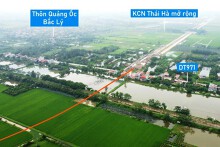 Toàn cảnh vị trí dự kiến xây cầu vượt sông Long Xuyên đoạn KCN Thái Hà ở Lý Nhân, Hà Nam