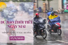Dự báo thời tiết ngày mai 17/9/2023: Hà Nội mưa về sáng và đêm, Đà Nẵng và TP HCM chiều tối mưa to