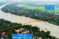 Toàn cảnh vị trí quy hoạch xây cầu vượt sông Châu Giang nối xã Bình Nghĩa, Bình Lục với Tiên Sơn, Duy Tiên, Hà Nam