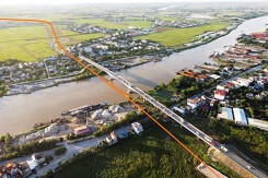 Toàn cảnh vị trí sắp xây cầu vượt sông Ninh Cơ trên đường Nam Định - Lạc Quần - Đường ven biển