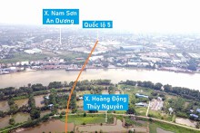 Toàn cảnh vị trí dự kiến quy hoạch cầu vượt sông Cấm nối Thủy Nguyên - An Dương, TP Hải Phòng