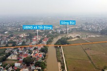 Toàn cảnh vị trí quy hoạch cầu vượt sông Bùi ở xã Tốt Động, Chương Mỹ, Hà Nội