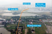 Toàn cảnh vị trí quy hoạch cầu vượt sông Bùi nối xã Thủy Xuân Tiên - TT. Xuân Mai, Chương Mỹ, Hà Nội