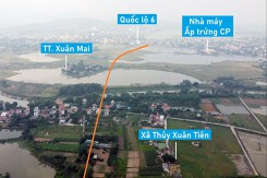 Toàn cảnh vị trí quy hoạch cầu vượt sông Bùi nối xã Thủy Xuân Tiên - TT. Xuân Mai, Chương Mỹ, Hà Nội