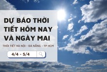 Dự báo thời tiết hôm nay và ngày mai (5/4): Hà Nội giảm nhiệt, Đà Nẵng và TP HCM nắng nóng gay gắt