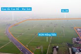 Toàn cảnh vị trí quy hoạch KCN Hồng Tiến ở nút giao cao tốc Cầu Giẽ - Ninh Bình và trục phát triển kinh tế biển Nam Định