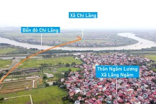 Toàn cảnh vị trí quy hoạch cầu đường sắt vượt sông Đuống nối Gia Bình - Quế Võ, Bắc Ninh