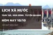 Lịch xả nước hôm nay 10/10 Hồ Tuyên Quang tăng mạnh lưu lượng xả, Hòa Bình và Thác Bà vận hành ổn định