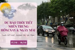 Dự báo thời tiết miền Trung hôm nay (17/10) và ngày mai (18/10) Huế mưa to về đêm, Quảng Trị và Hà Tĩnh có mưa, giảm nhiệt