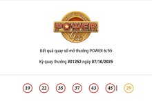 Kết quả xổ số Vietlott Power 6/55 ngày 07/10/2025 cả hai giải Jackpot đều vô chủ